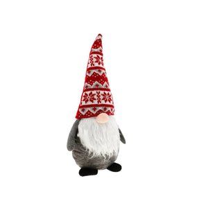 Red & Gray Christmas Faceless Gnome Santa Plush Doll, Table Décor 13.5" L x 5" W